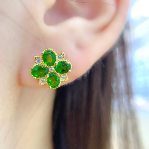 Natural Prehnite Stud Earrings /Sterling 925 Silver 18K Gold-Plated Prehnite Studs/Customize gift box/birthstone gift/anniversary gift - Image 2