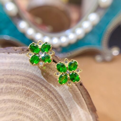 Natural Prehnite Stud Earrings /Sterling 925 Silver 18K Gold-Plated Prehnite Studs/Customize gift box/birthstone gift/anniversary gift - Image 4