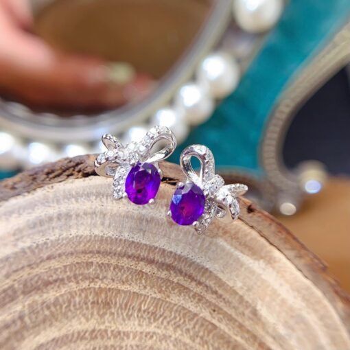 Natural Amethyst Stud Earrings /Sterling 925 Silver 18K Gold-Plated Amethyst Studs/Customize gift box/birthstone gift/anniversary gift - Image 4