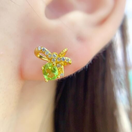 Natural Peridot Stud Earrings /Sterling 925 Silver 18K Gold-Plated Peridot Studs/Customize gift box/August birthstone gift/anniversary gift - Image 2