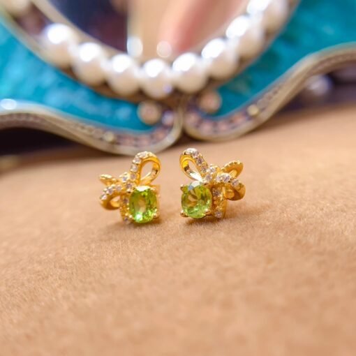 Natural Peridot Stud Earrings /Sterling 925 Silver 18K Gold-Plated Peridot Studs/Customize gift box/August birthstone gift/anniversary gift - Image 3