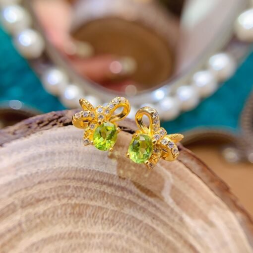 Natural Peridot Stud Earrings /Sterling 925 Silver 18K Gold-Plated Peridot Studs/Customize gift box/August birthstone gift/anniversary gift - Image 4
