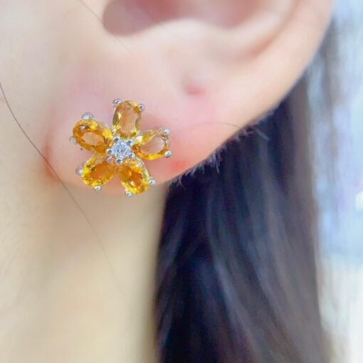 Natural Citrine Stud Earrings /Sterling 925Silver 18K Gold-Plated Citrine Studs/Customize gift box/November birthstone gift/anniversary gift - Image 2