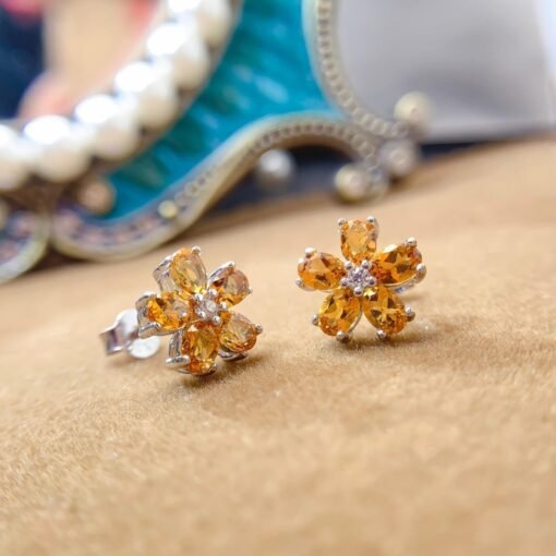 Natural Citrine Stud Earrings /Sterling 925Silver 18K Gold-Plated Citrine Studs/Customize gift box/November birthstone gift/anniversary gift - Image 5