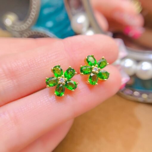 Natural Prehnite Stud Earrings /Sterling 925Silver 18K Gold-Plated Prehnite Studs/Customize gift box/birthstone gift/anniversary gift/flower - Image 4