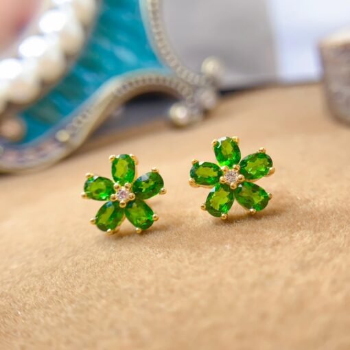 Natural Prehnite Stud Earrings /Sterling 925Silver 18K Gold-Plated Prehnite Studs/Customize gift box/birthstone gift/anniversary gift/flower - Image 3