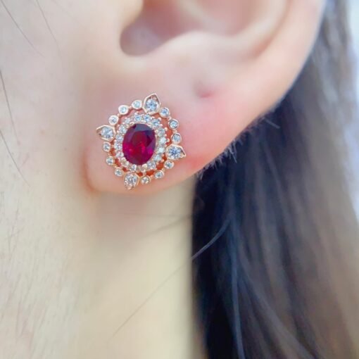 Natural garnet Stud Earrings /Sterling 925Silver 18K Gold-Plated garnet Studs/Customize gift box/January birthstone gift/anniversary gift - Image 2