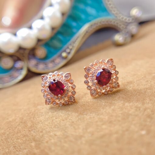 Natural garnet Stud Earrings /Sterling 925Silver 18K Gold-Plated garnet Studs/Customize gift box/January birthstone gift/anniversary gift - Image 3