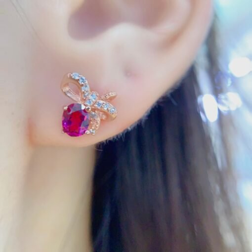 Natural garnet Stud Earrings /Sterling 925 Silver 18K Gold-Plated garnet Studs/Customize gift box/January birthstone gift/anniversary gift - Image 2