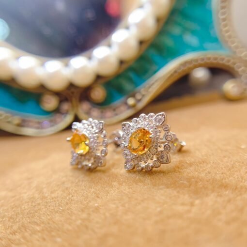 Natural Citrine Stud Earrings /Sterling 925Silver 18K Gold-Plated Citrine Studs/Customize gift box/November birthstone gift/anniversary gift - Image 5