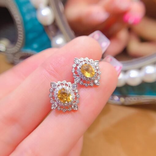 Natural Citrine Stud Earrings /Sterling 925Silver 18K Gold-Plated Citrine Studs/Customize gift box/November birthstone gift/anniversary gift