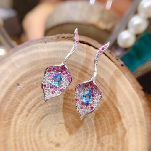 Natural Swiss blue Topaz Earrings /Sterling 925Silver 18K Gold-Plated Topaz dangle&drop earrings/Customize gift box/November birthstone gift - Image 3