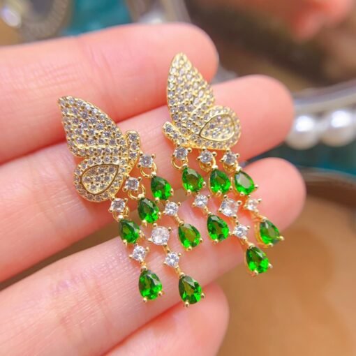 Natural Prehnite dangle& drop Earrings /Sterling 925 Silver Gold-Plated Prehnite dangles/Customize gift box/birthstone gift/anniversary gift - Image 4