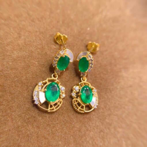 Natural emerald dangle&drop Earrings /Sterling 925Silver Gold-Plated emerald dangles/Customize gift box/May birthstone gift/anniversary gift - Image 3