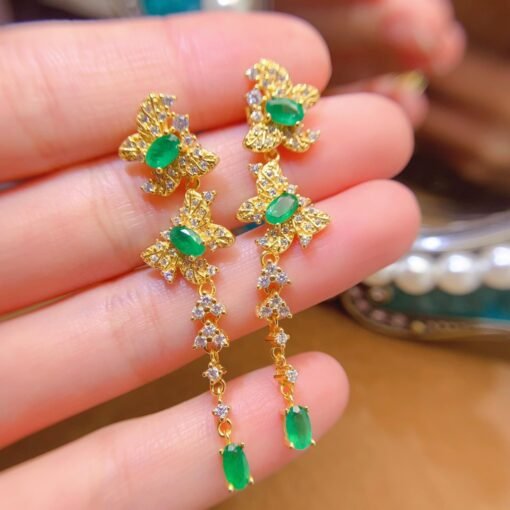 Natural emerald dangle&drop Earrings /Sterling 925Silver Gold-Plated emerald dangles/Customize gift box/May birthstone gift/anniversary gift - Image 4