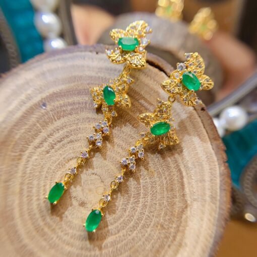 Natural emerald dangle&drop Earrings /Sterling 925Silver Gold-Plated emerald dangles/Customize gift box/May birthstone gift/anniversary gift - Image 5