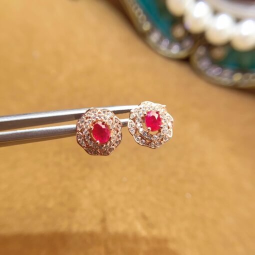 Natural ruby Stud Earrings /Sterling 925 Silver 18K Gold-Plated ruby Studs/Customize gift box/July birthstone gift/anniversary gift for her - Image 3