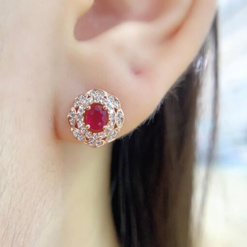 Natural ruby Stud Earrings /Sterling 925 Silver 18K Gold-Plated ruby Studs/Customize gift box/July birthstone gift/anniversary gift for her - Image 2