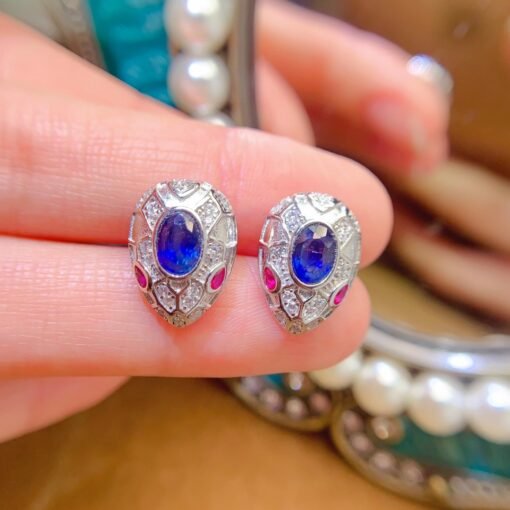 Natural sapphire Stud Earrings /Sterling 925 Silver 18K Gold-Plated sapphire Studs/Customize gift box/September birthstone gift/anniversary - Image 4