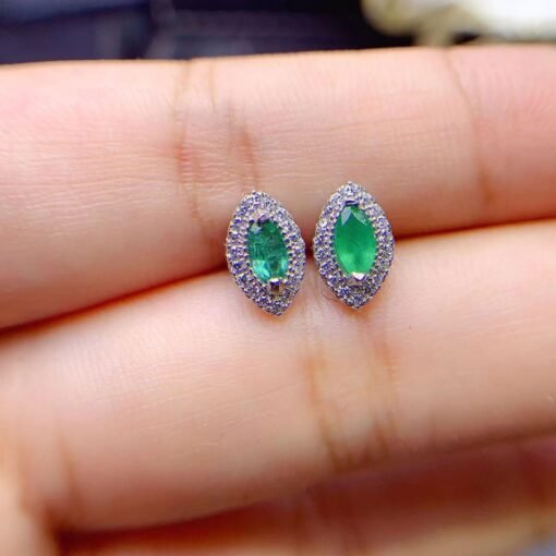 Natural emerald Stud Earrings /Sterling 925Silver 18K Gold-Plated emerald Studs/Customize gift box/May birthstone gift/anniversary gift - Image 4