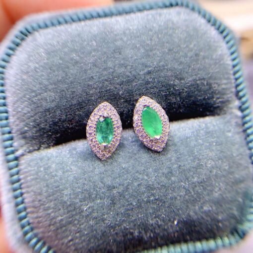 Natural emerald Stud Earrings /Sterling 925Silver 18K Gold-Plated emerald Studs/Customize gift box/May birthstone gift/anniversary gift - Image 3