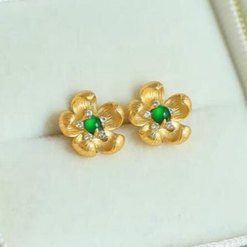 Natural green jade Stud Earrings /Sterling 925Silver 18K Gold-Plated jadeite Studs/Customize gift box/anniversary gift/raw jadeite earrings - Image 3