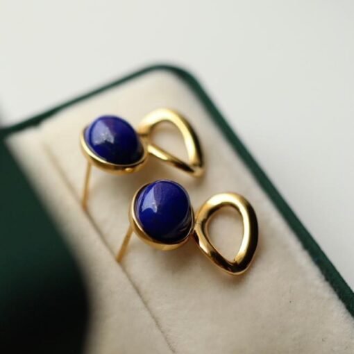 Natural Lapis lazuli Stud Earrings /Sterling 925Silver 18K Gold-Plated Lapis lazuli Studs/Customize gift box/anniversary gift/unique gift - Image 5