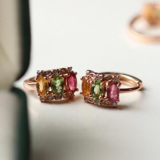 Natural rainbow tourmaline hoop Earrings/Sterling 925Silver 18K Gold-Plated tourmaline hoops/Customize gift box/October birthstone gift - Image 5