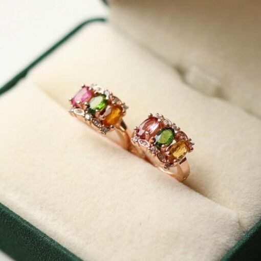Natural rainbow tourmaline hoop Earrings/Sterling 925Silver 18K Gold-Plated tourmaline hoops/Customize gift box/October birthstone gift - Image 2