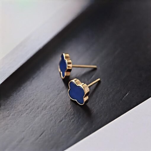 Natural Lapis lazuli Stud Earrings /Sterling 925-Silver Gold-Plated Lapis lazuli Studs/Customize gift box/anniversary gift/Three-leaf clover - Image 5