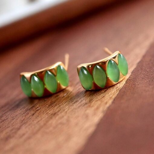 Natural green jade Stud Earrings /Sterling 925Silver 18K Gold-Plated jade Studs/Customize gift box/genuine jade earrings/anniversary gift - Image 2