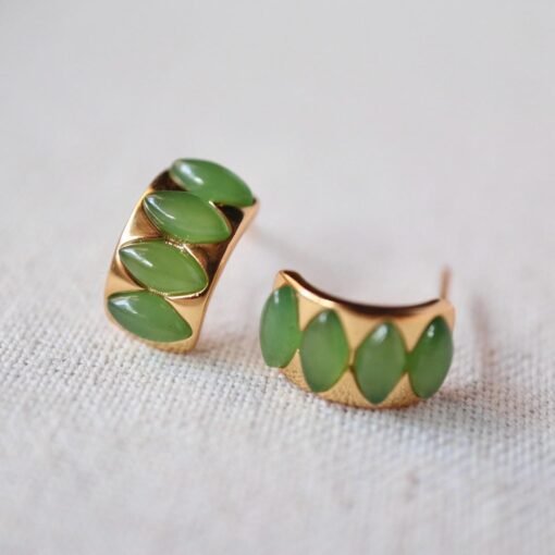 Natural green jade Stud Earrings /Sterling 925Silver 18K Gold-Plated jade Studs/Customize gift box/genuine jade earrings/anniversary gift - Image 4