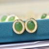 Natural green jade Stud Earrings /Sterling 925Silver 18K Gold-Plated jade Studs with Mother of Pearl/Customize gift box/anniversary gift