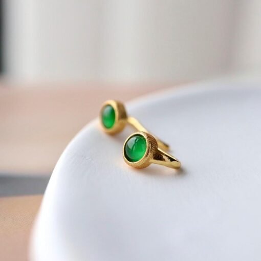 Natural green jadeite Stud Earrings /Sterling 925Silver 18K Gold-Plated jade Studs/Customize gift box/genuine jade earrings/anniversary gift - Image 5