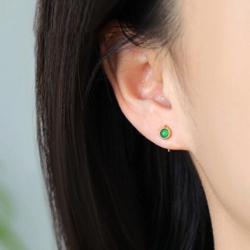 Natural green jadeite Stud Earrings /Sterling 925Silver 18K Gold-Plated jade Studs/Customize gift box/genuine jade earrings/anniversary gift - Image 4