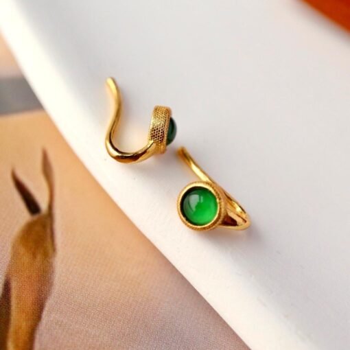 Natural green jadeite Stud Earrings /Sterling 925Silver 18K Gold-Plated jade Studs/Customize gift box/genuine jade earrings/anniversary gift - Image 3