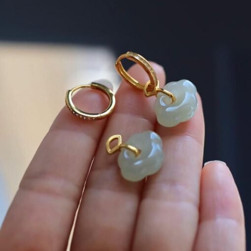 Natural jade Earrings /Sterling 925 Silver 18KGold-Plated jade drop & dangle earrings/Customize gift box/genuine jade/anniversary gift - Image 3