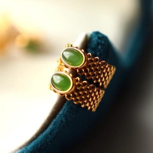 Natural green jade Stud Earrings /Sterling 925-Silver 18K Gold-Plated jade Studs/Customize gift box/genuine jade earrings/anniversary gift - Image 5