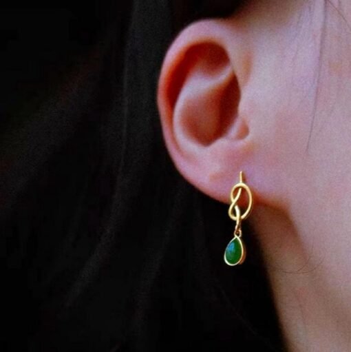 Natural green jade Earrings /Sterling 925 Silver 18KGold-Plated jade drop & dangle earrings/Customize gift box/genuine jade/anniversary gift - Image 3
