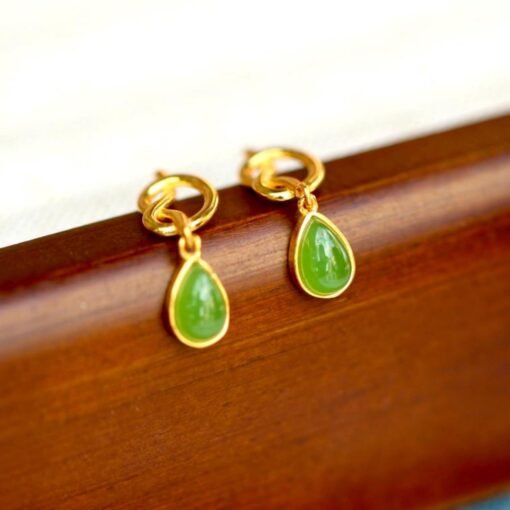 Natural green jade Earrings /Sterling 925 Silver 18KGold-Plated jade drop & dangle earrings/Customize gift box/genuine jade/anniversary gift - Image 5