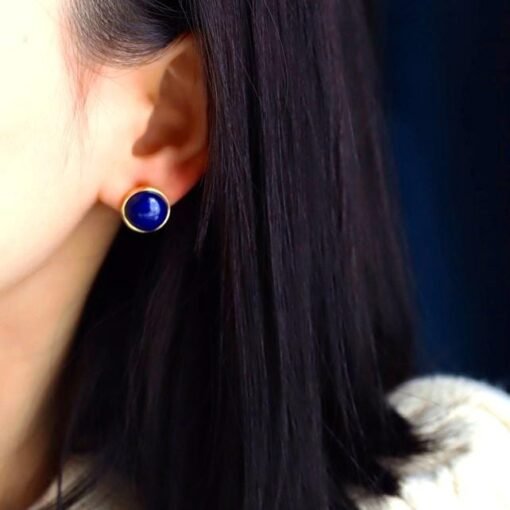 Natural Lapis lazuli Stud Earrings/Sterling 925 Silver Gold-Plated Lapis lazuli Studs in Mother of Pearl/Customize gift box/anniversary gift - Image 3