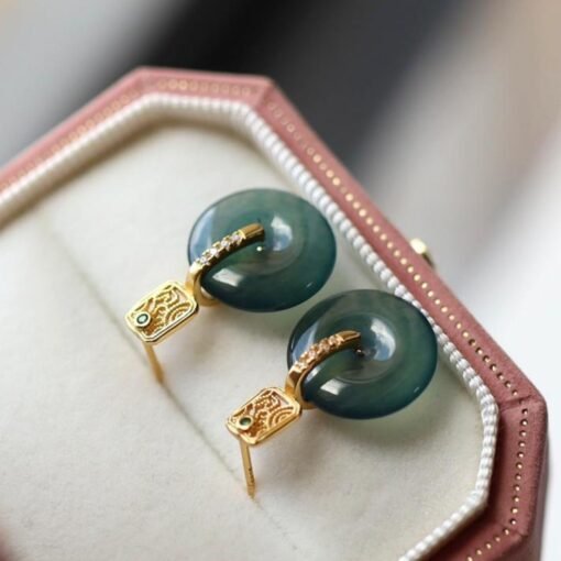 Natural jade Earrings /Sterling 925 Silver 18K Gold-Plated jade drop & dangle earrings/Customize gift box/genuine jade/anniversary gift - Image 5