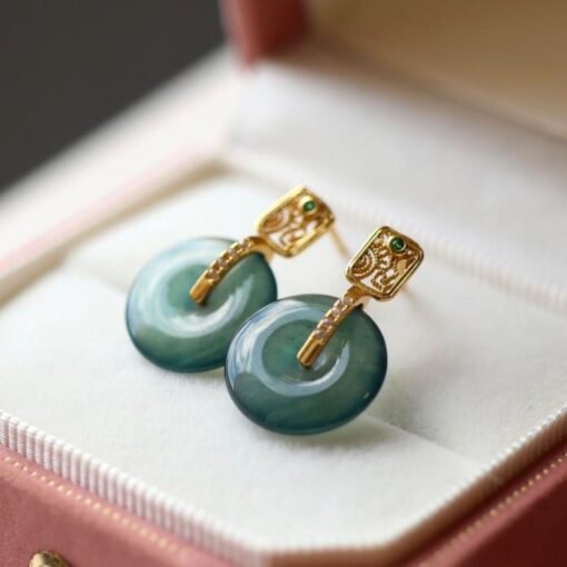 Natural jade Earrings /Sterling 925 Silver 18K Gold-Plated jade drop & dangle earrings/Customize gift box/genuine jade/anniversary gift - Image 3