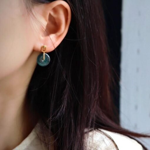Natural jade Earrings /Sterling 925 Silver 18K Gold-Plated jade drop & dangle earrings/Customize gift box/genuine jade/anniversary gift - Image 2