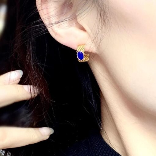 Natural Lapis lazuli Stud Earrings/Sterling 925 Silver Gold-Plated Lapis lazuli Studs/Customize gift box/anniversary gift for her/handmade - Image 2