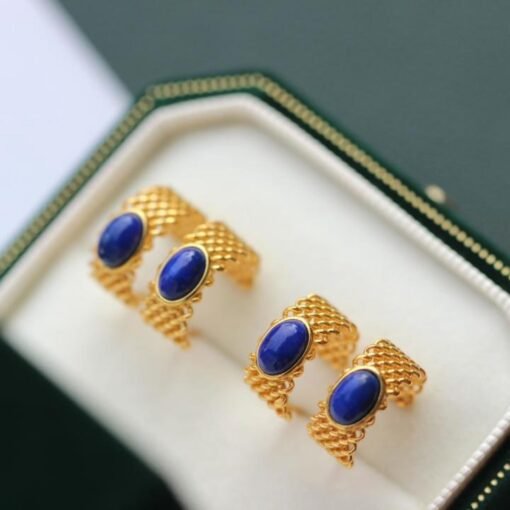 Natural Lapis lazuli Stud Earrings/Sterling 925 Silver Gold-Plated Lapis lazuli Studs/Customize gift box/anniversary gift for her/handmade - Image 5