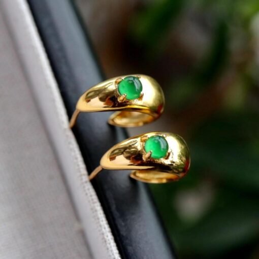 Natural jadeite Stud Earrings /Sterling 925-Silver 18KGold-Plated green jade Studs/Customize gift box/genuine jade earrings/anniversary gift - Image 3