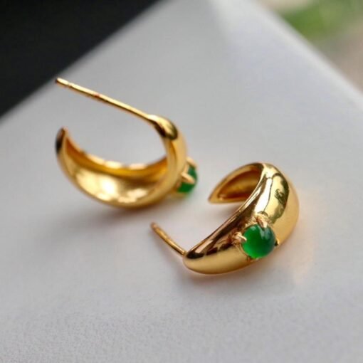 Natural jadeite Stud Earrings /Sterling 925-Silver 18KGold-Plated green jade Studs/Customize gift box/genuine jade earrings/anniversary gift - Image 5