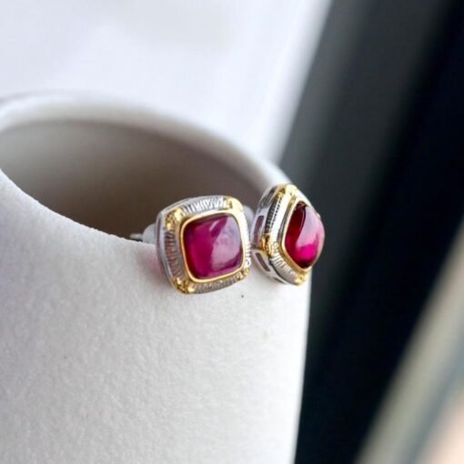 Natural spessartine garnet Stud Earrings /Sterling 925Silver 18K Gold-Plated garnet Studs/Customize gift box/January birthstone gift/retro - Image 5