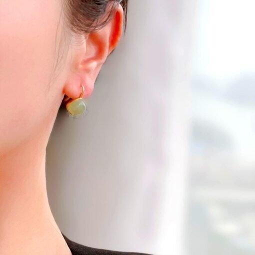 Natural jade Earrings/Sterling 925 Silver 18KGold-Plated Nephrite earrings/Customize gift box/genuine jade/anniversary gift/retro earrings - Image 2